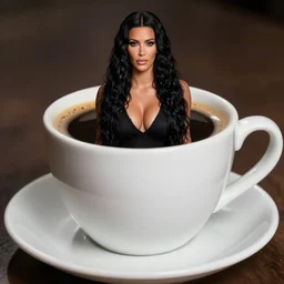 Kim Kardashian living inside a giant cup of coffee, cinematic, highly detailed, HD, 4K, professional image, professional lighting