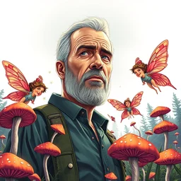 portrait of joe biden stars in the sky fairies with detailed faces enchanted forest mushrooms on the ground psychedelic wide angle shot white background vector art illustration gears of war illustration gta 5 artwork of joe biden, in the style of gta 5 loading screen, by stephen bliss by hieronymus bosch and frank frazetta