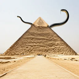 point perspective path towards a pyramid with black snake in the sky ,by artgerm and Craig Mullins, James Jean, Andrey Ryabovichev, Mark Simonetti and Peter Morbacher 16k