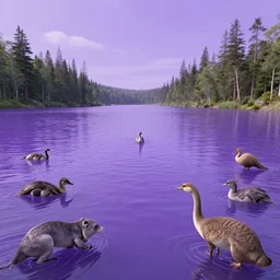 speculative evolution of a purple lake and its animals / creatures