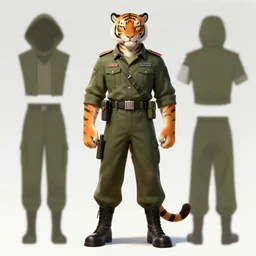 portrait male anthro tiger dressed in military clothes character full body precis no blur, concept art, character sheet, nier automata, gaston bussiere, greg rutkowski, tsutomu nihei, cyberpunk, trending on artstation, featured on pixiv, hyper detail, cinematic composition, 8 k
