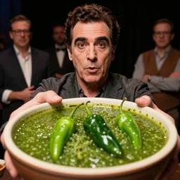 green salsa with 4 habaneros + 2 g of vitamin c diarrhea. 4 k. award winning. dramatic lighting. paul reubens.