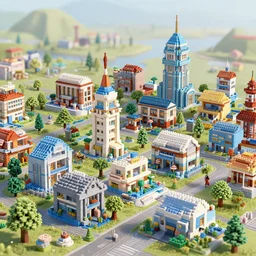 entire village made out of sci-fi blocks