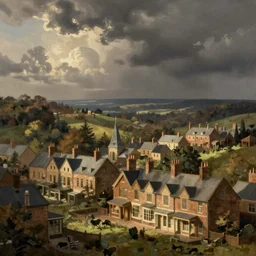 Victorian town landscape, matte painting