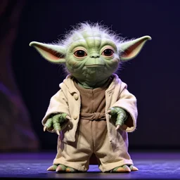 photo of yoda with long hair, on stage, 8k