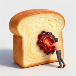 giant toast slice house man. slice of toast on lava steered by a man. magma digital art pastelpiece masterpiece trending on artstation by noel fielding, beeple, james gunn, gorillaz, marvel studios and dr seuss. hyper detailed art with 4 k macrolens, curated by beeple, unreal engine, art station and emmy winning gorillaz.