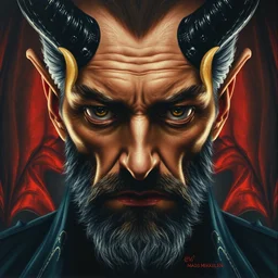 mads mikkelsen as lucifer, the devil, the lord of lies, portrait by gaston bussiere, j. c. leyendecker, craig mullins, donato giancola, greg rutkowski, symmetry!!, realistic face