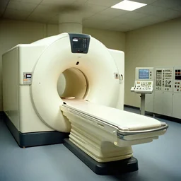 a huge mri machine and control panels in the inspection room, film still from the movie directed by denis villeneuve with art direction by salvador dali, wide lens