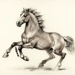 a galloping wild horse, side view, gestural-pencil-drawing by da-vinci