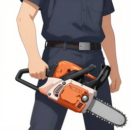 guy with chainsaws as hands in the style of anime