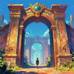 portal to another world, large gate, highly saturated colors, epic fantasy, Nicodemus Yang-Mattisson, greg rutkowski, trending on artstation, concept art