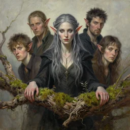 Portrait elven witch lady wood branch moss plants, 4k oil on linen by wlop, artgerm, andrei riabovitchev, nuri iyem, james gurney, james jean, greg rutkowski, highly detailed, soft lighting 8k resolution