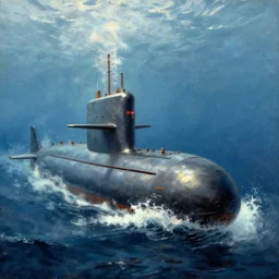 kraken pulling a submarine underwater, ivan aivazovsky, stylized