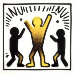 pop art stick figures, in style by keith haring