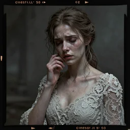 cinestill 5 0 d depht of field portrait of a woman by roversi, gritty, gloomy, pain, sad, intricate, elegant, sharp focus, artstation, dress in lace, pale tonal matte, sharp focus, illustration, octane render, unreal engine, art by roberto ferri and greg rutkowski, epic fantasy, digital photo art
