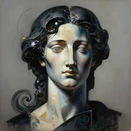 epic concept art. abstract beautiful female face silhouette mixing with black and color liquid fluid. abstract sculpture. art deco swirls. render, realistic, photography, hyper realistic painting. masterpiece, michelangelo. concept art, matte painting. greg rutkowski, wlop, victo ngai, kandinski