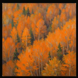 orange, the woods, colorful, warm muted colors, painterly, detailed painting of a landscape, extremely high detail, brush strokes, top view, black background, illustration by ross tran