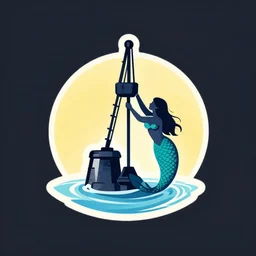 amazing logo of a mermaid drilling a water well,