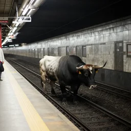 bull fight in a subway station platform