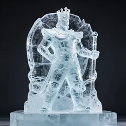 a professional studio photography of a chiseled ice - sculpture of a king
