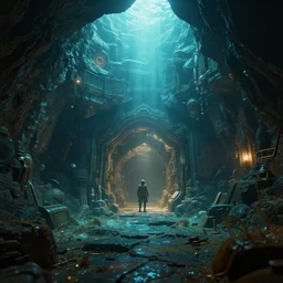 a secret underwater lair | sci fi | fantasy | highly detailed rendering | trending on artstation | unreal engine | cinematic | volumetric lighting | stunning imagery | golden ratio