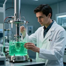 professional shot of a scientist thin ( latino ) male in his tech lab, developing a zerg inside a bioreactor with green culture inside. from love death and robots ( 2 0 1 9 ). coherent portrait, intricate, elegant, highly detailed, digital photo, trending on artstation, hdr photo, smooth, sharp focus