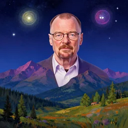 walter white, mountain landscape, night sky, digital art, digital painting, celestial, majestic, playful, colorful