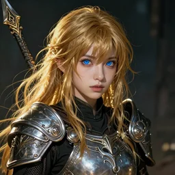 vivid portrait of the young girl warrior with blue eyes by Wlop, in style of Dark Souls 3 and Elden Ring, fantasy matte painting, golden ratio, trending on cgsociety, cinematic, trending on artstation, highly detailed, vibrant