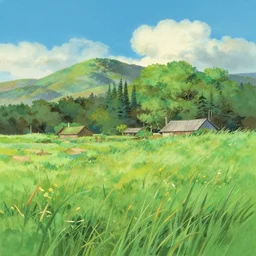 gouache landscape by miyazaki, gouache painting by disney