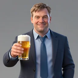 Bitter Nigel Farage with a pint on his hand. Unreal engine, fantasy art by Betty Jiang. Faithfully depicted facial expression, perfect anatomy global illumination, radiant light, detailed and intricate environment