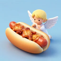 a beautiful hot dog with wings, angelic, digital art