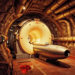 a biomechanical giger subway tunnel mri machine with massive piping inspired by a nuclear reactor submarine and maschinen krieger, ilm, beeple, star citizen halo, mass effect, starship troopers, elysium, iron smelting pits, high tech industrial, warm saturated colours