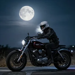 “werewolf riding a motorcycle, full moon”
