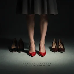 minimal movie poster, woman with different colored shoes, dramatic
