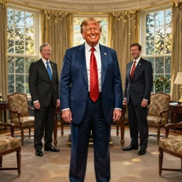 donald trump full body painting at oval office, happy, smirk, by craig mullins, by dan mumford, by marc simonetti, atmospheric lighting, intricate, volumetric lighting, beautiful, rich deep colours masterpiece, golden hour, sharp focus, ultra detailed