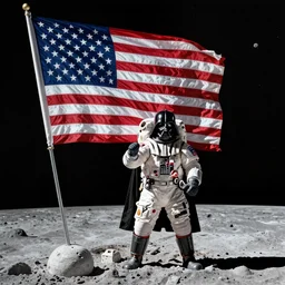 darth vader planting the american flag on the moon, apollo 1 1, 1 9 6 9, high detail nasa photo