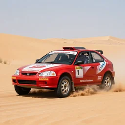 red 2004 honda civic racing across the desert dakar rally 1999