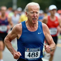 film still close - up shot of joe biden running a marathon from the movie independence day. photographic, photography