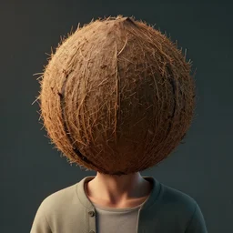 portrait of a 👨, his head is a coconut 🥥, fluffy, whimsical, fantasy, cinematic, film, 1 2 8 k, octane render, 3 d render, by mandy jurgens