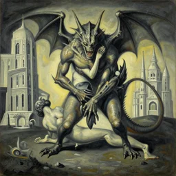 basilisk, pain, pleasure, suffering, adventure, love, abstract oil painting by mc escher and salvador dali and raqib shaw sandman dream palace
