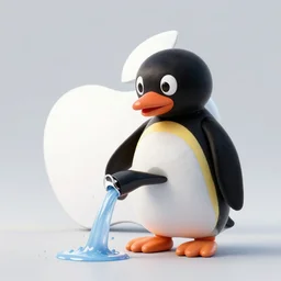 a GNU Pinguin shitting on the Apple logo, octane rendering