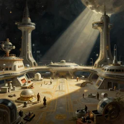 a beautiful digital painting digital render of a futuristic spaceport. hieronymus bosch