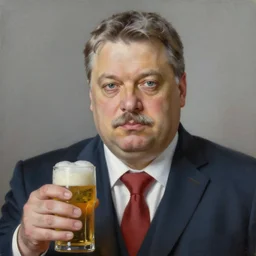 viktor orban with a beer moustache, anatomically correct, oil painting, hyper realistic, 8 k highly detailed
