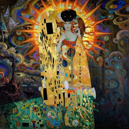 highly detailed, intricate stunningly beautiful psychedelic matte painting of alphonse mucha darkness and hell, whimsically designed rococo : : 0. 4 highly detailed, huge psychedelic sun opening volumetric hypnotic clouds, stunning post apocalyptic atmosphere, gorgeous female goddess of darkness with pale skin in mucha style, gustav klimt patterns, colour palette with iridescent highlights by ingres, shaun tan, peter mohrbacher and takayuki takeya