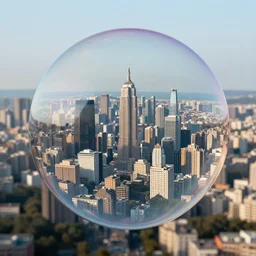 huge city in a water bubble, via tilt shift photography