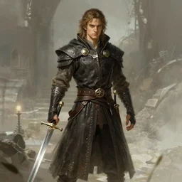 a noble young man with a sword in style of game art lord of the rings banner saga ashes of gods frank miller alex ross