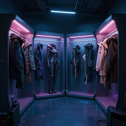 photo environement cyberpunk cloakroom : 4, 4 k rtx hdr volume light concept studio matte painting environement digital illustration style cyberpunk 2 0 7 7 artstation artur tarnowski, mihai muscan, marcin tomalak, marta leydy, marcin stepien, charlotte hughes, zuzanna dabrowa neon bioluminiscence