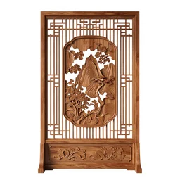 carved wooden room divider screen, clean 3d render, octane render, isolated on a pure white background, centered, entire object in frame, sharp focus, soft studio lighting