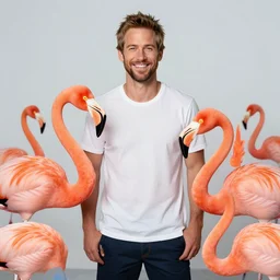 paul walker surrounded by flamingos, posing, smiling, miami, florida, 3 5 mm, f / 2. 8, full resolution