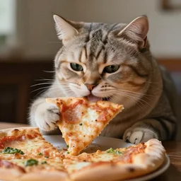 fat cat eating a slice of pizza. highly detailed 8 k. intricate. lifelike. soft light. nikon d 8 5 0 5 5 mm. dof. cinematic postprocessing.